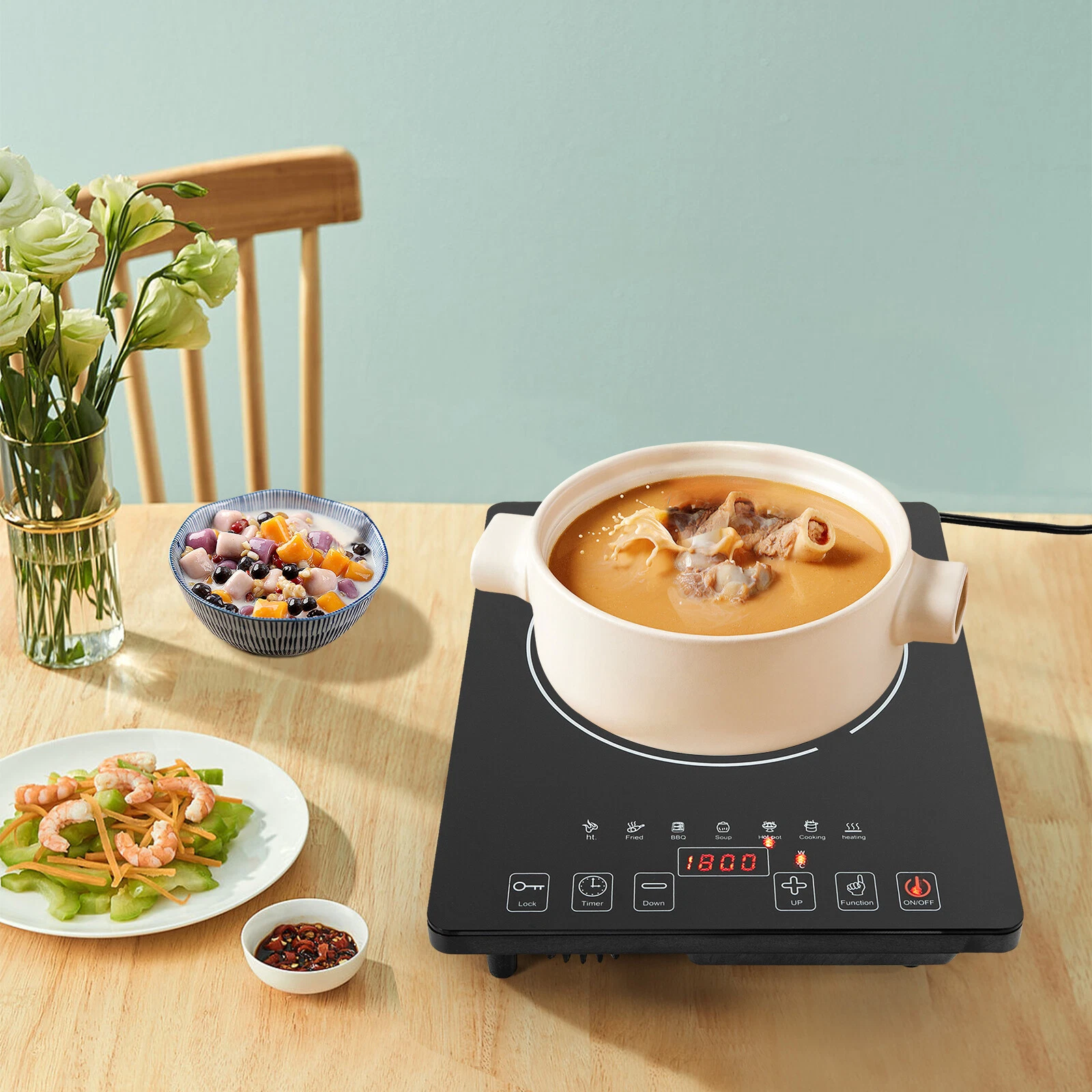 1-Burner Cooktop Electric Ceramic Hob Countertop Kitchen Cooking Hob 1800W