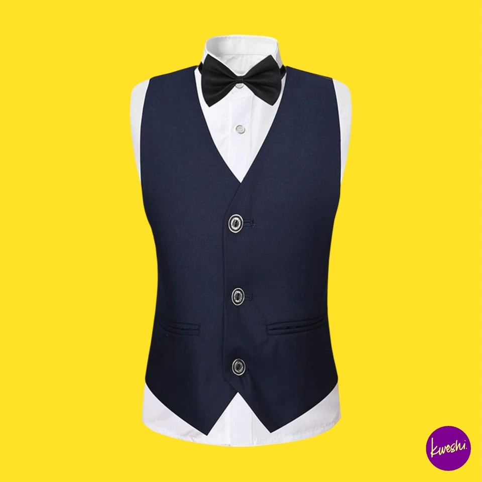 SLIKTAA Boys 3 Pieces Slim Fit Shawl Lapel Tuxedo Suit, Navy, Size 7/120 - Image 3 of 4