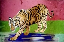 Original/Unique Painting Acrylic and Metal Foil 60x90c Canvas 