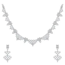 Exotic Floral Rhodium Plated Choker Necklace Set For Women