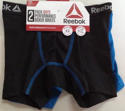NIP REEBOK PERFORMANCE BOYS BLACK BLUE BOXER BRIEF UNDERWEAR SMALL 6/7 
