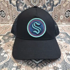 Seattle Kraken NHL Hat Trucker Mesh Snapback Black Cap American Needle Patch O/S