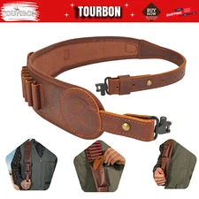 PU Leather Rifle Sling Shooting Firearm Ammo Carrying Strap Swivels Set-TOURBON
