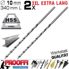 2 x HSS Metallbohrer Ø 10.0 mm Spiral Eisen Stahl Bohrer 340mm XXL Lange Version