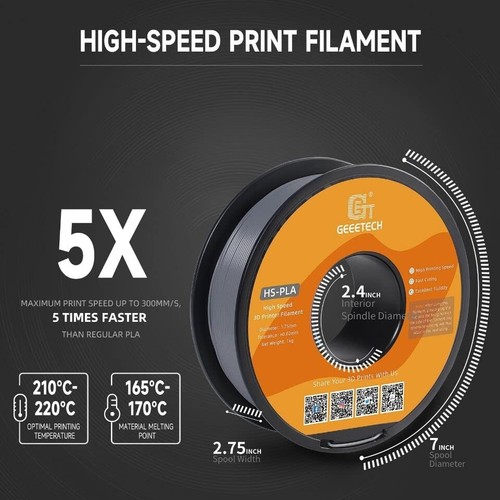 Geeetech HS-PLA 3D-Drucker Filament 1.75mm 1kg Grau Hoch Geschwindigkeit Drucken - Photo 2/11