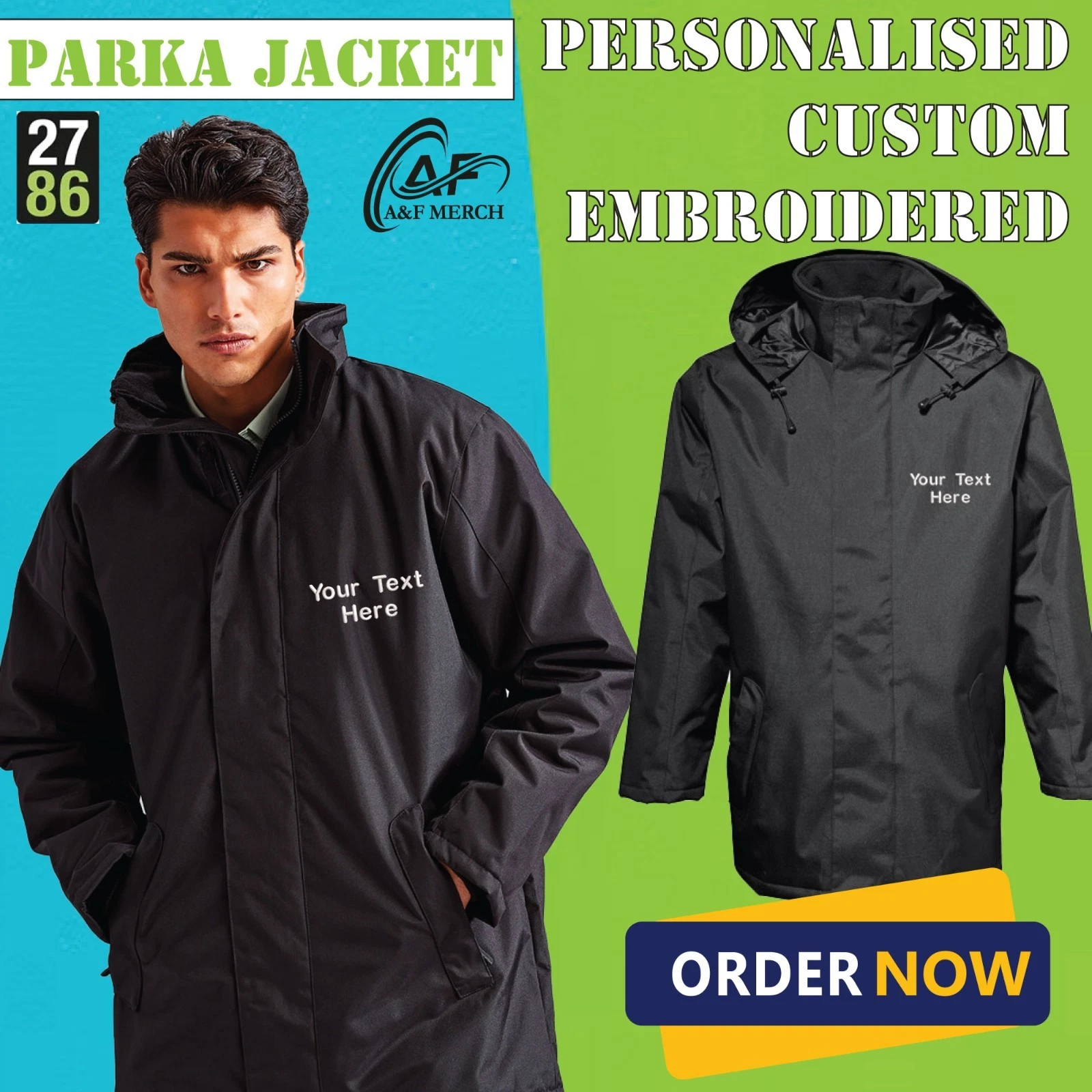 Personalised Embroidered Parka Jacket Water Resistant Windproof Workwear