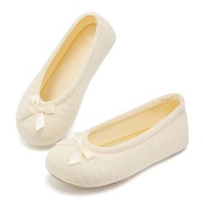 Women's Ballerina Slippers Fuzzy House Shoes Memory Foam with 6.5-7.5 Cream