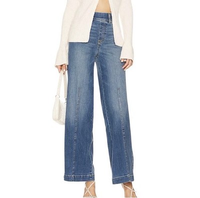 Spanx Seamed Front Wide Leg Jeans Women s Size XS Petite Vintage Indigo Pull On