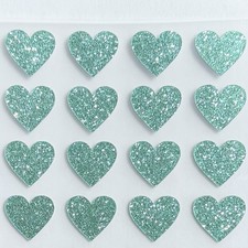 Mint Green Glitter Heart Sticker Sheet - 1/4" to 4 inch