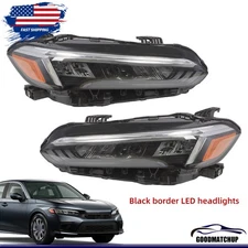 Right+Left SIde Headlights For 2022 2023 Honda Civic Sport/Touring LED Black