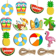 Wooden Summer Ornaments for Tree 27 PCS,9 Styles DIY Unfinished Large, Red 