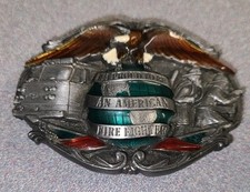 Vtg Belt Buckle Proud to Be An American Fire Fighter 1986 Bergamot Made In USA.
