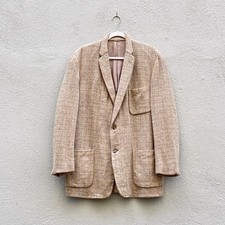 Vintage 50s 60s Sewell Clothes Beige Creme Checkered Tweed Blazer Jacket 44R