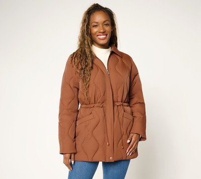 Susan Graver Quilted Cinch Waist Jacket Mocha 1X New
