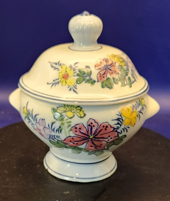 Blossoms & Elegance Pedestal Sugar Bowl approximately 5.5 inches wide and 6 inch