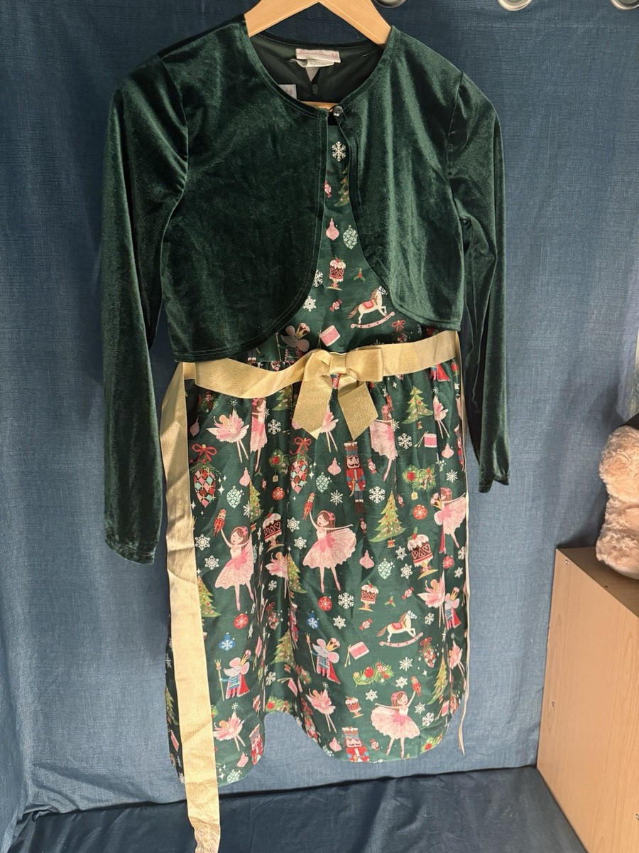Bonnie Jean Christmas Nutcracker Dress Green Gold Bow with Jacket Girls Size 16 Bonnie Jean Christmas Nutcracker Dress Green Gold Bow with Jacket Girls Size 16