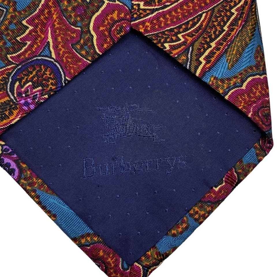 Corbata de cuello vintage Burberry Paisley azul marrón 100 seda Han cosida en EE. UU. Foto 4 de 4