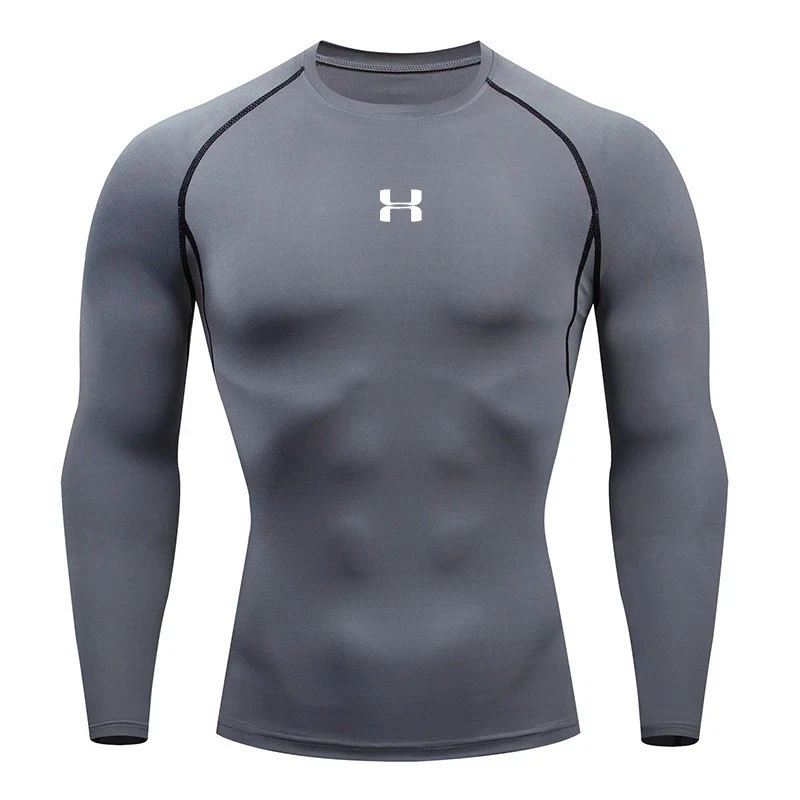 Mens Compression Armour Base Layer Top Long Sleeve Thermal Gym Sports Shirts UK - Image 2 of 4