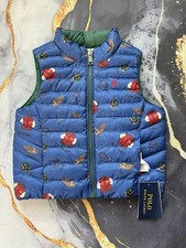 Polo Ralph Lauren Boys Reversible Puffer Vest Football Print Green 2T 135 NWT