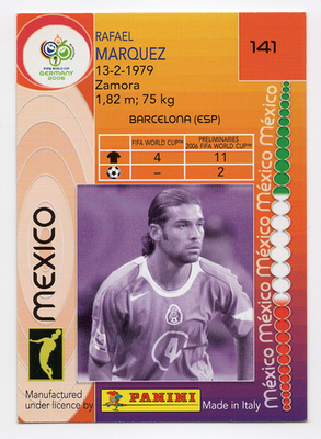 141. Rafael Marquez (Mexico) Panini FIFA World Cup Germany 2006