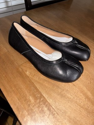 Maison Margiela Split Toe Black Leather Slip-On Flats for Women