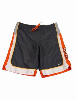 Nike Swim Trunks Men s Large Gray Orange Mesh Lined Board Shorts Drawstring