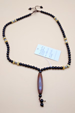 Tibetan Dzi Style Nine Eye Beaded Necklace 25" Black Brown White