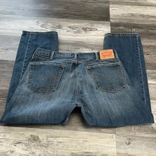 Levis 505 Faded Mid Wash Blue Mens 38x29 Regular Fit Straight Leg Jeans Red Tab