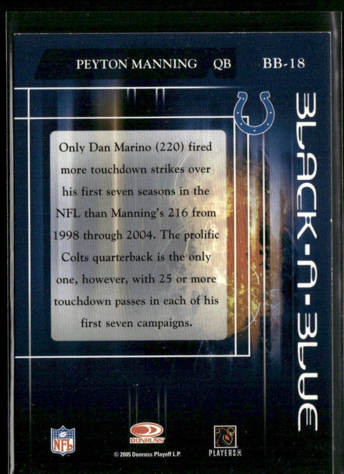 2005 Donruss Zenith #BB-18 Peyton Manning Black 'N Blue Silver - Image 2 of 2