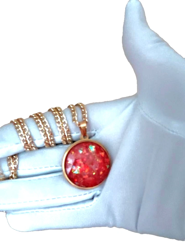 Colgante de ópalo 25 mm facetado ópalo de fuego mexicano en acero inoxidable 18 quilates GP Foto 3 de 4