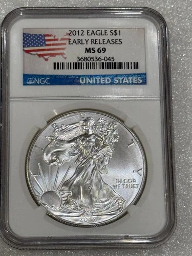 2012 SILVER EAGLE NGC MS 69  ~  RARE MAP FLAG LABEL ~ (045)