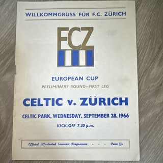 Celtic v Zürich European Cup Preliminary Round 1st Leg Programme 28 Sept 1966