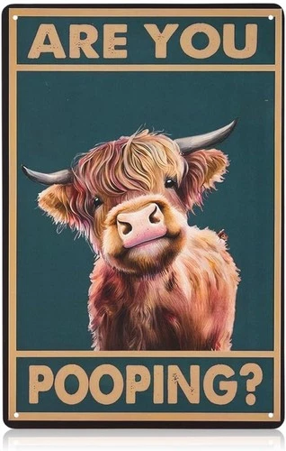 Funny Cow Tin Metal Signs Home Décor 8x12, Are You Pooping Vintage Highland Cow