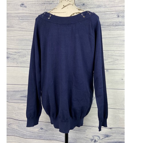 Peck & Peck Sweater Womens XL Long Sleeve Criss Cross Detail Round Neck Blue - Picture 4 of 11