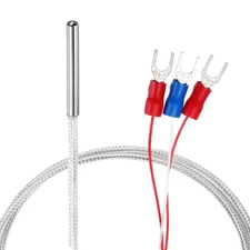 2pcs RTD PT100 Temperature Sensor Probe with 3 Wire Terminal, 3.3ft