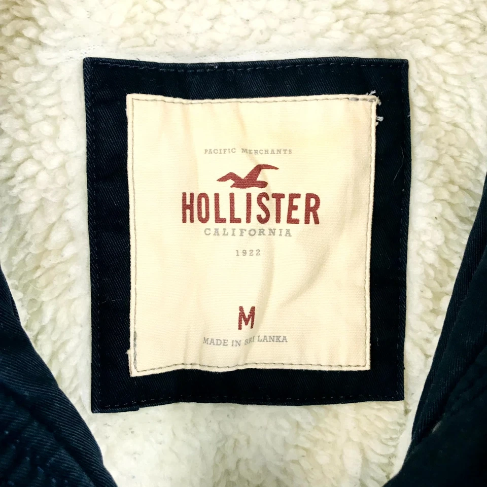 Hollister Veste Parka Femme M Bleu Capuche Fourrure Doublure Sherpa Zippée - Photo 4/4