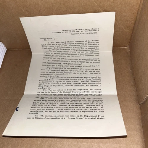 1906 Women Relief Corps Letter Grand Army of Republic General Orders Convention