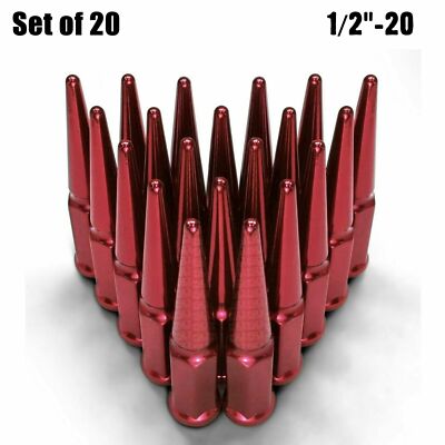 Red 4.5'' Long Spike Lug Nuts 1/2''-20 SAE RHT Fits Chevy G10 Van C10 Blazer 5RD1