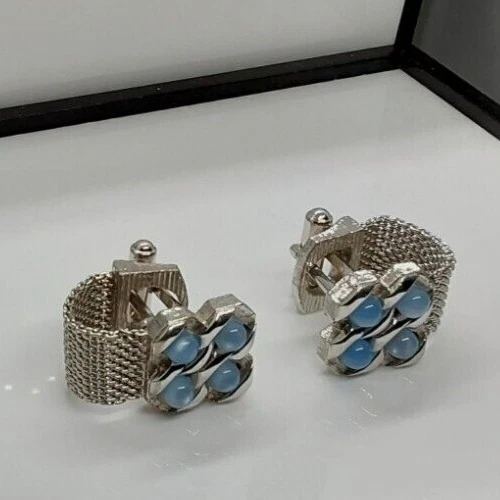 Gemelos de malla acrílica termoestables azul hielo tono plateado para hombre - uso formal Foto 2 de 4