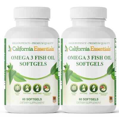 Omega 3 Fish Oil Softgels 60ct x2 | Heart, Brain, Joint Health & Immunity