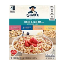 QUAKER OATS INSTANT OATMEAL FRUIT & CREAM PACKETS VARIETY 40 PACKETS NO SHIP CA