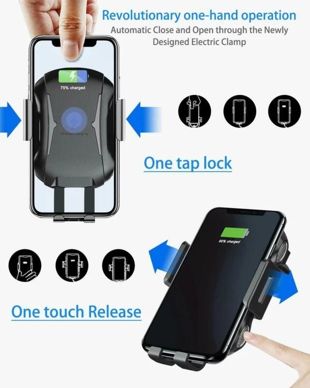 Автомобильное зарядное устройство с автоматическим зажимом 15 Вт для быстрой зарядки держатель телефона на приборную панель вентиляционную решетку - Изображение 3 из 4