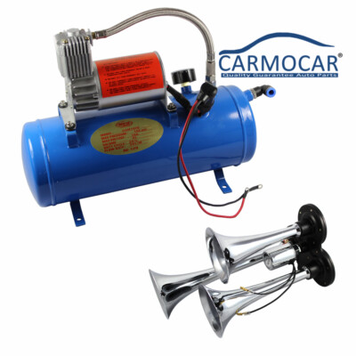 4 Trumpet Air Horn 120PSI Air Compressor 9ft Hose 12V 150dB Train Kit Truck Boat - Foto 8