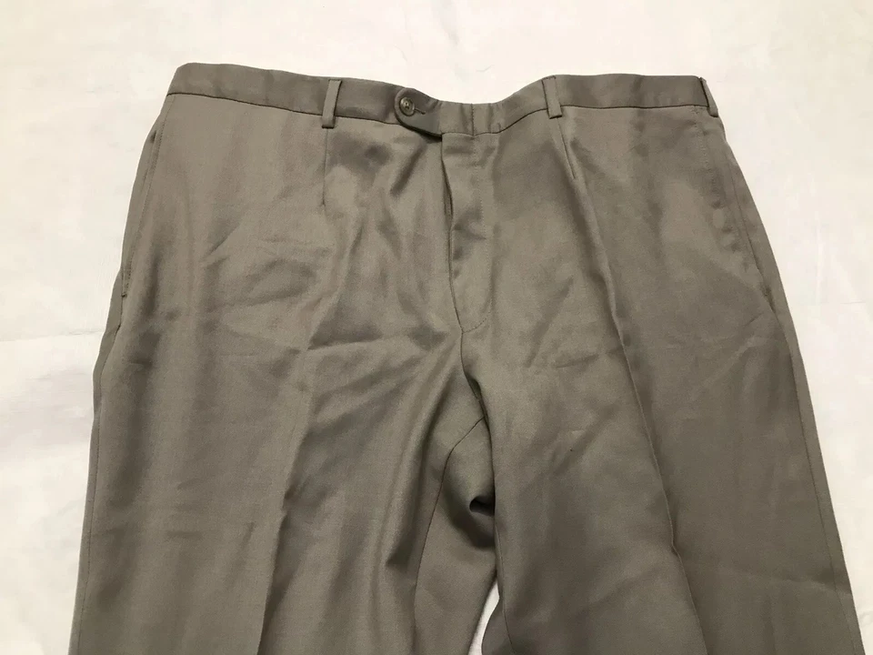 Pantalones de vestir Hickey Freeman Brampton talla 41 topo dobladillo sin terminar 100 % lino nuevos con etiquetas Foto 4 de 4