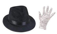 MICHAEL JACKSON SEQUIN GLOVE +  FEDORA HAT Billie Jean Free Shipping