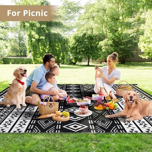 9'x12' Bohimian Outdoor Rugs Patio Mat Outside Reversible RV Camping Rug Picnic - Picture 4 of 8