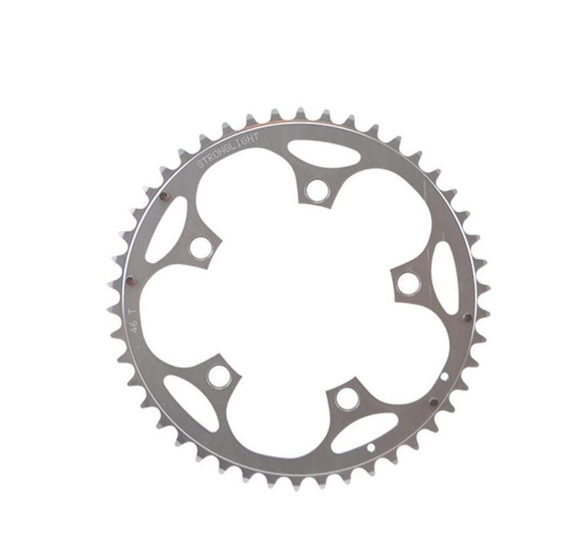Plateau route 110 mm 46 dents argent en alu 5083 pour transmission 9/10 vitesses