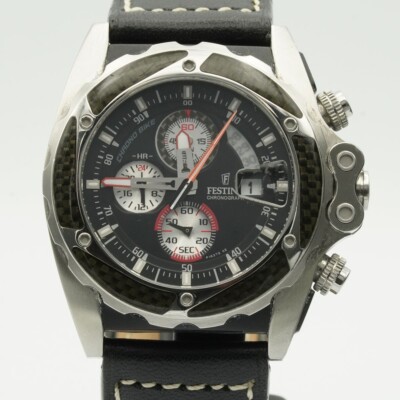 Festina Quarzo Cronografo Uomo Orologio Acciaio Vintage Bello 48MM