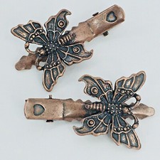 Butterfly Barrette PAIR Vintage Hair Clip Copper Rose Gold Tone Vintage Y2K