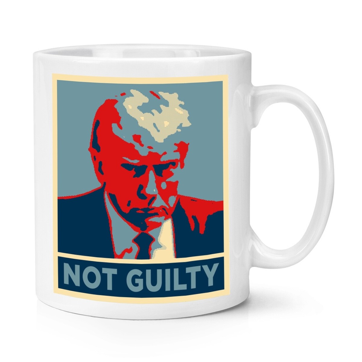 Tasse Humoristique Donald Trump – "Not Guilty" Avec Affiche, 284ml, Métal Blanc